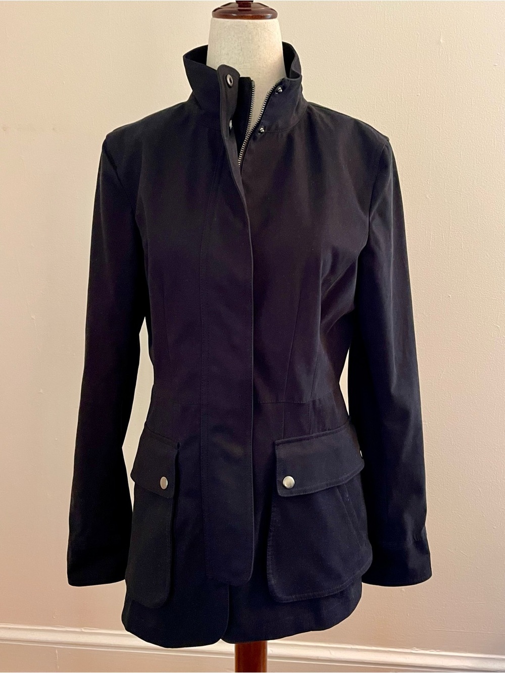 Theory Womens M Black Cotton Stretch Utility Field Jacket Military Style